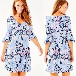 Lilly Pulitzer Stirling Dress Amore Please‎ Floral Print Blue Pink size XS